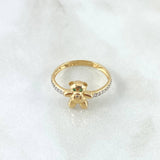 Anillo Oso En Media Churumbela 2.45gr / T7 / Ojos Verdes Circones blancos Oro Amarillo 18K *