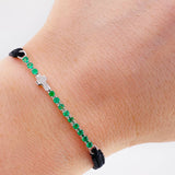 Pulsera Tejida Cruz Lineal En Relieve Esmeraldas 459Ts Oro Blanco 18K