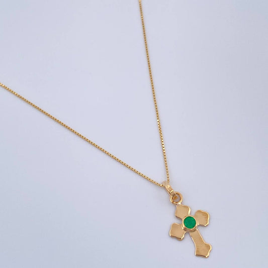 Set Veneciana+ Cruz Plana Esmeralda 05 Pts 1.3gr / 50.2cm / 0.46mm Oro Amarillo 18K %