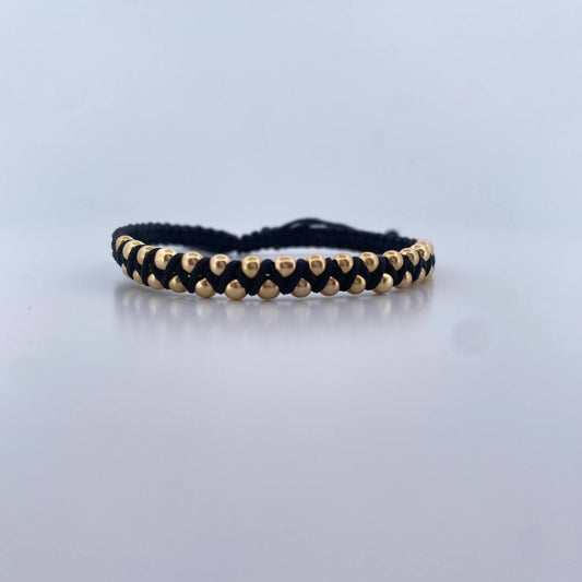 Pulsera Negra 1.55gr / 3mm Bolas Lisas Oro Amarillo 18K (A.C)