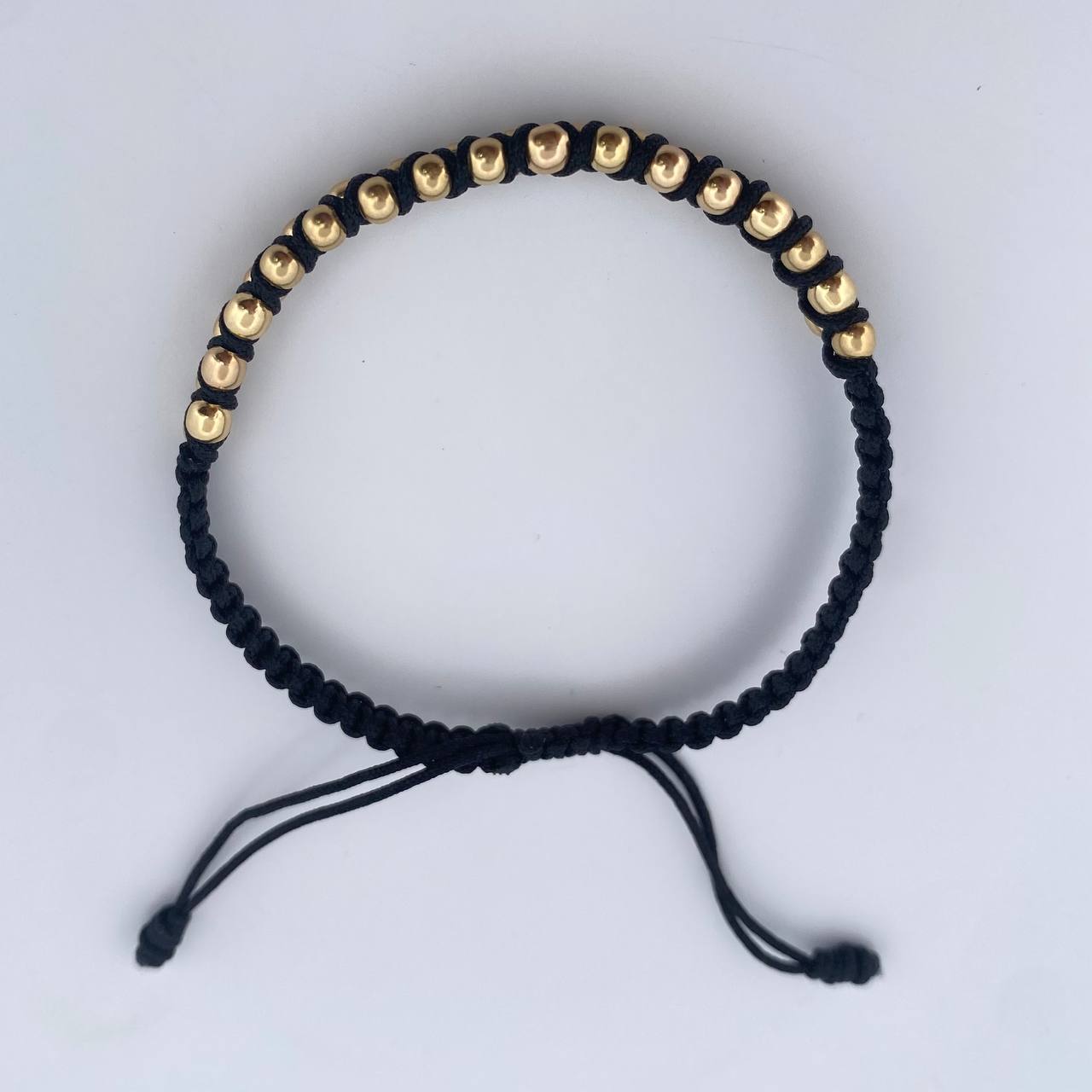 Pulsera Negra 1.55gr / 3mm Bolas Lisas Oro Amarillo 18K (A.C)