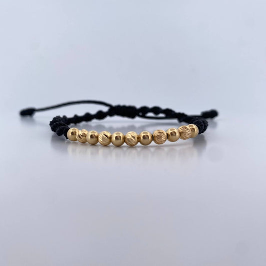 Pulsera Negra 1.2gr / 4mm Bolas Lisas Diamantada Oro Amarillo 18K (A.C)