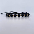 Pulsera Negra 0.4gr / 3mm Bolas Lisas Neoprenos Oro Amarillo 18K (A.C)