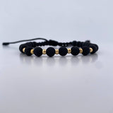 Pulsera Negra 0.4gr / 3mm Bolas Lisas Neoprenos Oro Amarillo 18K (A.C)