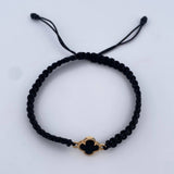Pulsera Negra Trebol  0.8gr / Onix Negro Oro Amarillo Nac.Esp. 18K &