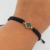 Pulsera Negra Trebol  0.8gr / Onix Negro Oro Amarillo Nac.Esp. 18K &