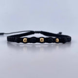 Pulsera Negra 0.15gr / 3mm Bolas Lisas Neoprenos Oro Amarillo 18K (A.C)