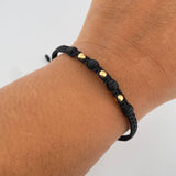 Pulsera Negra 0.15gr / 3mm Bolas Lisas Neoprenos Oro Amarillo 18K (A.C)