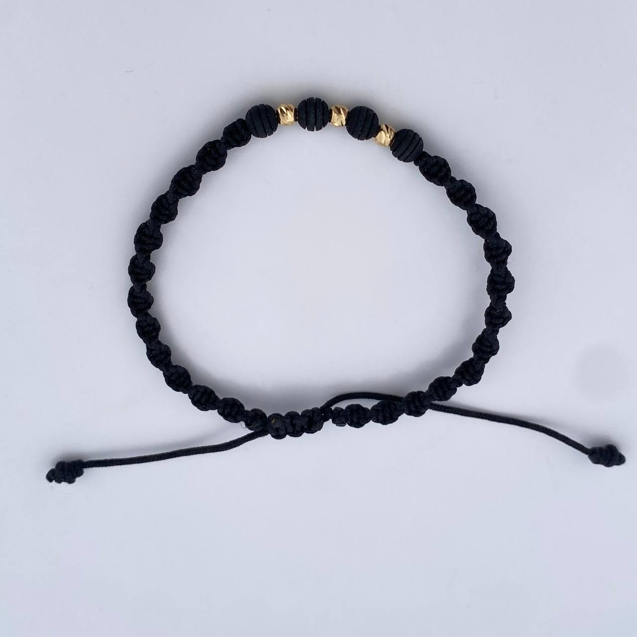 Pulsera Negra 0.25gr / 3mm Bolas Diamantadas Neoprenos Oro Amarillo 18K (A.C)
