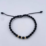 Pulsera Negra 0.25gr / 3mm Bolas Diamantadas Neoprenos Oro Amarillo 18K (A.C)