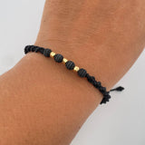 Pulsera Negra 0.25gr / 3mm Bolas Diamantadas Neoprenos Oro Amarillo 18K (A.C)