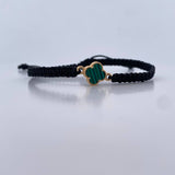 Pulsera Negra Trebol 0.85gr / Malaquita Verde Oro Amarillo Nac.Esp. 18K &