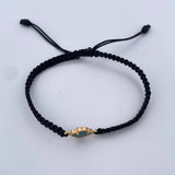 Pulsera Negra Trebol 0.85gr / Malaquita Verde Oro Amarillo Nac.Esp. 18K &
