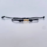 Pulsera Negra 0.15gr / 3mm Bolas Lisas 3und Oro Amarillo 18K (A.C)
