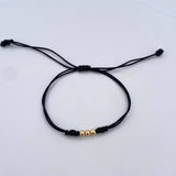 Pulsera Negra 0.15gr / 3mm Bolas Lisas 3und Oro Amarillo 18K (A.C)