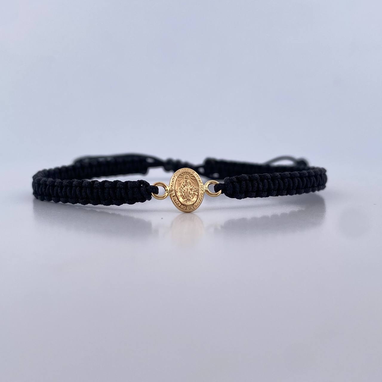 Pulsera Negra Virgen Milagrosa 0.3gr / Oro Amarillo 18K &