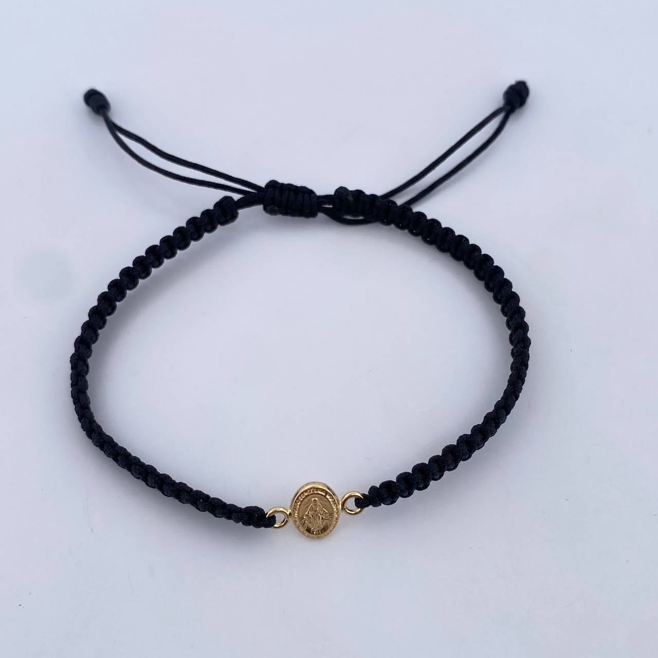 Pulsera Negra Virgen Milagrosa 0.3gr / Oro Amarillo 18K &
