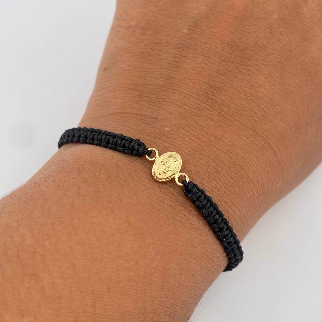 Pulsera Negra Virgen Milagrosa 0.3gr / Oro Amarillo 18K &