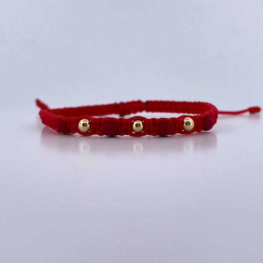 Pulsera Roja 0.25gr / 4mm Bolas Lisas Neoprenos Oro Amarillo 18K (A.C)