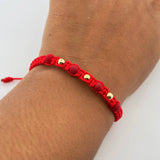 Pulsera Roja 0.25gr / 4mm Bolas Lisas Neoprenos Oro Amarillo 18K (A.C)