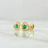 Topos Corazon 1.05gr / 7mm Circon Verde Y Blancos Oro Amarillo 18K
