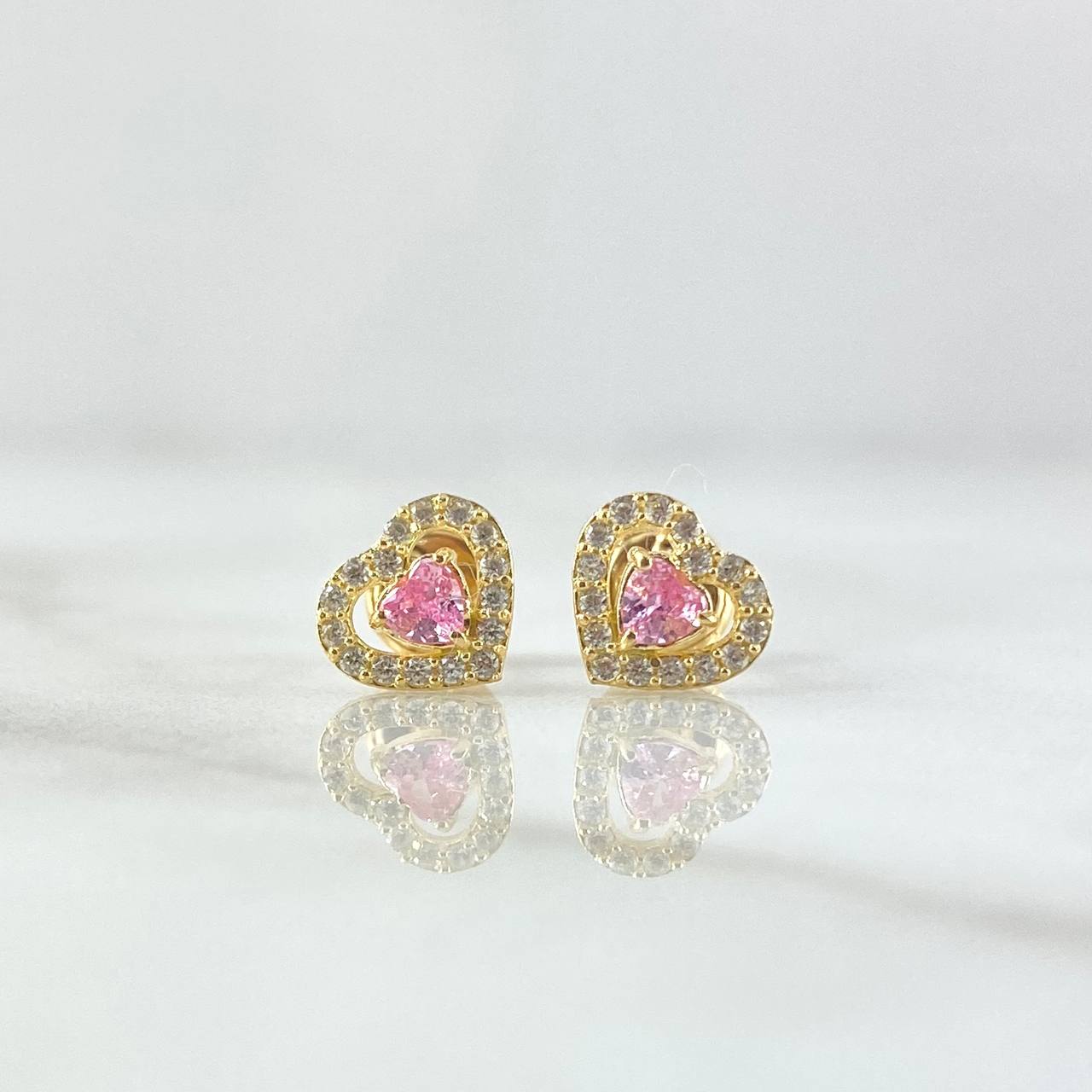 Topos Corazón 1.1gr / 7mm Circones Blancos Rosado Oro Amarillo 18K ©