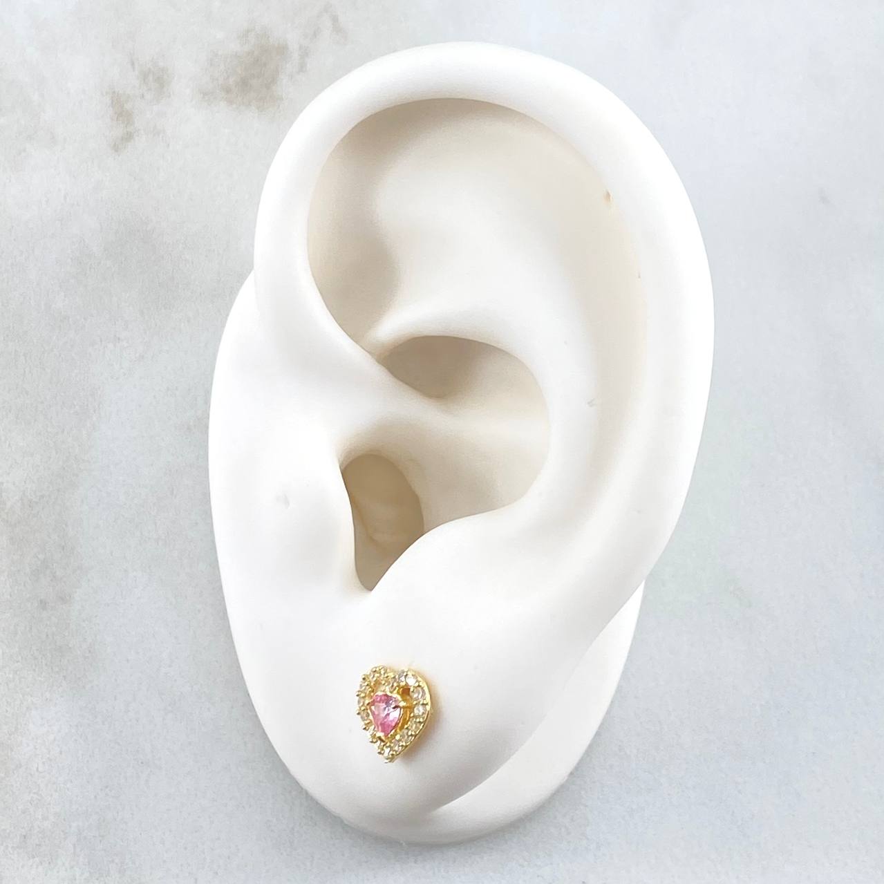 Topos Corazón 1.1gr / 7mm Circones Blancos Rosado Oro Amarillo 18K ©