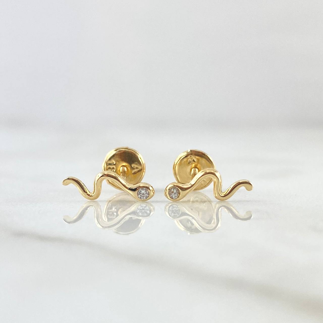 Topos Serpiente 0.75gr / 10mm Circon Blanco Oro Amarillo 18K