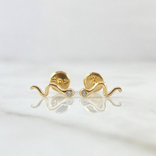 Topos Serpiente 0.7gr / 10mm Circon Blanco Oro Amarillo 18K