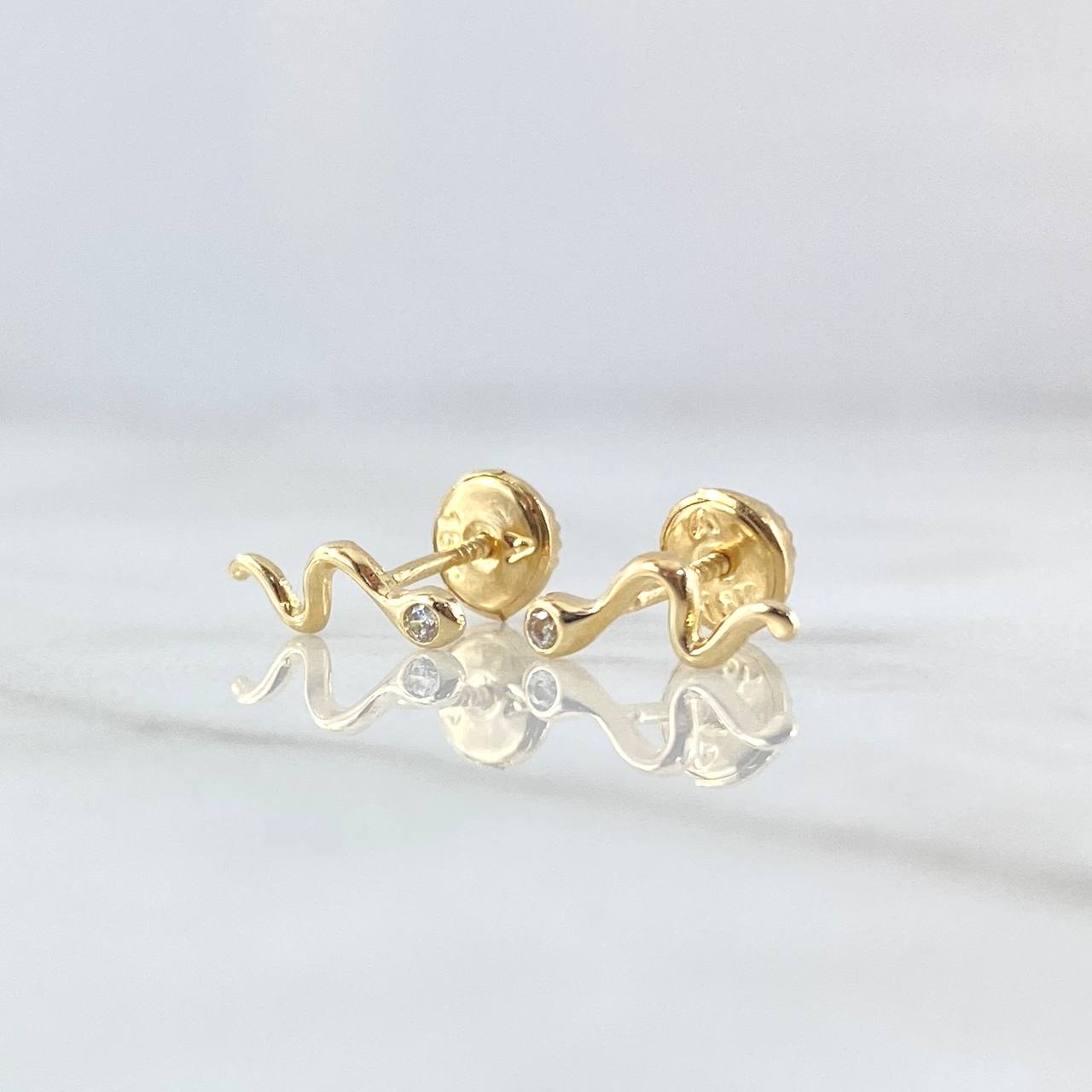 Topos Serpiente 0.75gr / 10mm Circon Blanco Oro Amarillo 18K