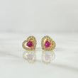 Topos Corazon 1.05gr / 7mm Circones Blancos Fucsia  Oro Amarillo 18K