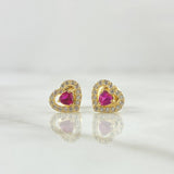 Topos Corazon 1.05gr / 7mm Circones Blancos Fucsia  Oro Amarillo 18K
