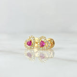 Topos Corazon 1.05gr / 7mm Circones Blancos Fucsia  Oro Amarillo 18K