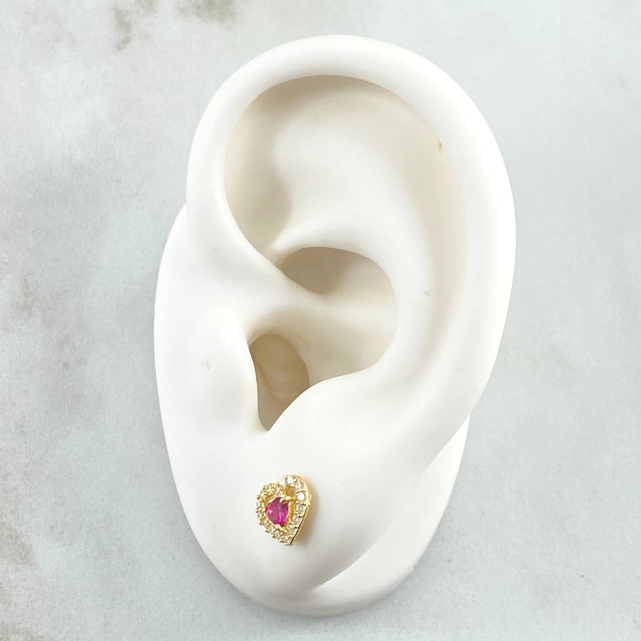Topos Corazon 1.05gr / 7mm Circones Blancos Fucsia  Oro Amarillo 18K