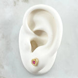 Topos Corazon 1.05gr / 7mm Circones Blancos Fucsia  Oro Amarillo 18K