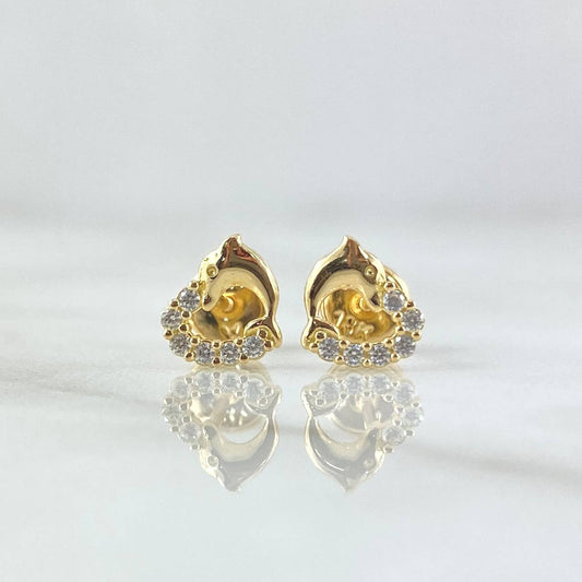 Topos Corazon Delfin 0.85gr / 6mm Circones Blancos Oro Amarillo 18K ©