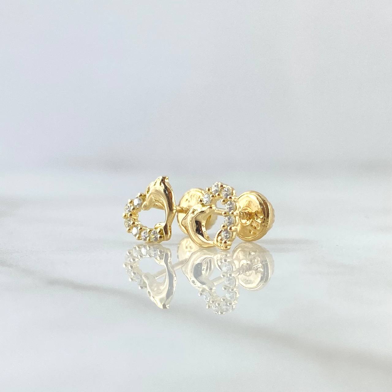 Topos Corazon Delfin 0.85gr / 6mm Circones Blancos Oro Amarillo 18K ©