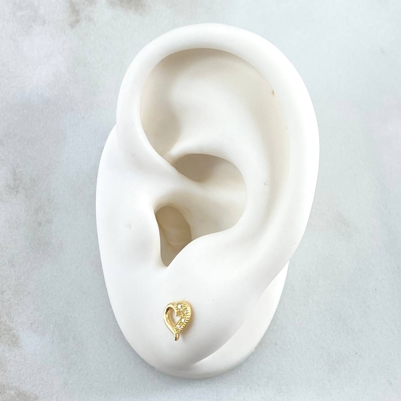 Topos Corazon Compartido 0.8gr / 7mm Circones Blancos Oro Amarillo 18K