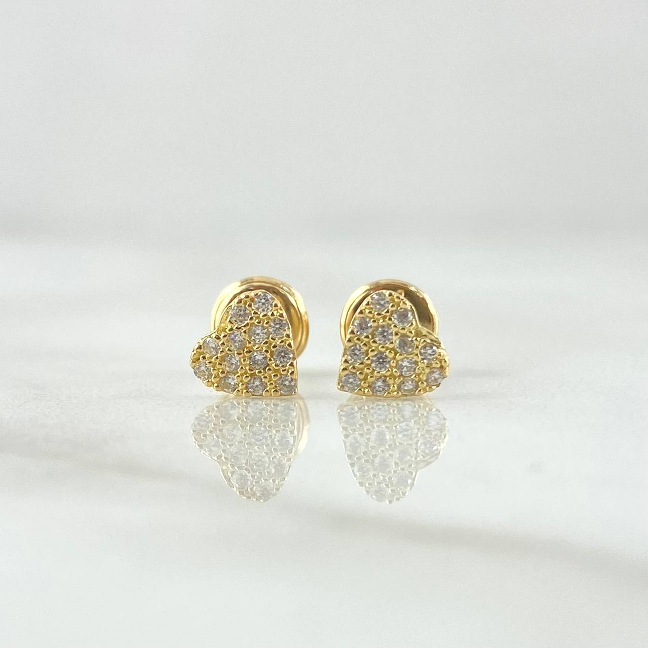 Topos Corazon Tupido 0.85gr / 6mm Circones Blancos Oro Amarillo 18K