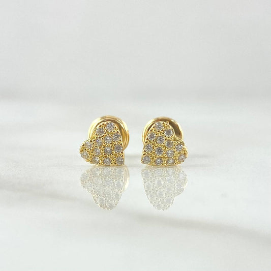Topos Corazon Tupido 0.85gr / 6mm Circones Blancos Oro Amarillo 18K
