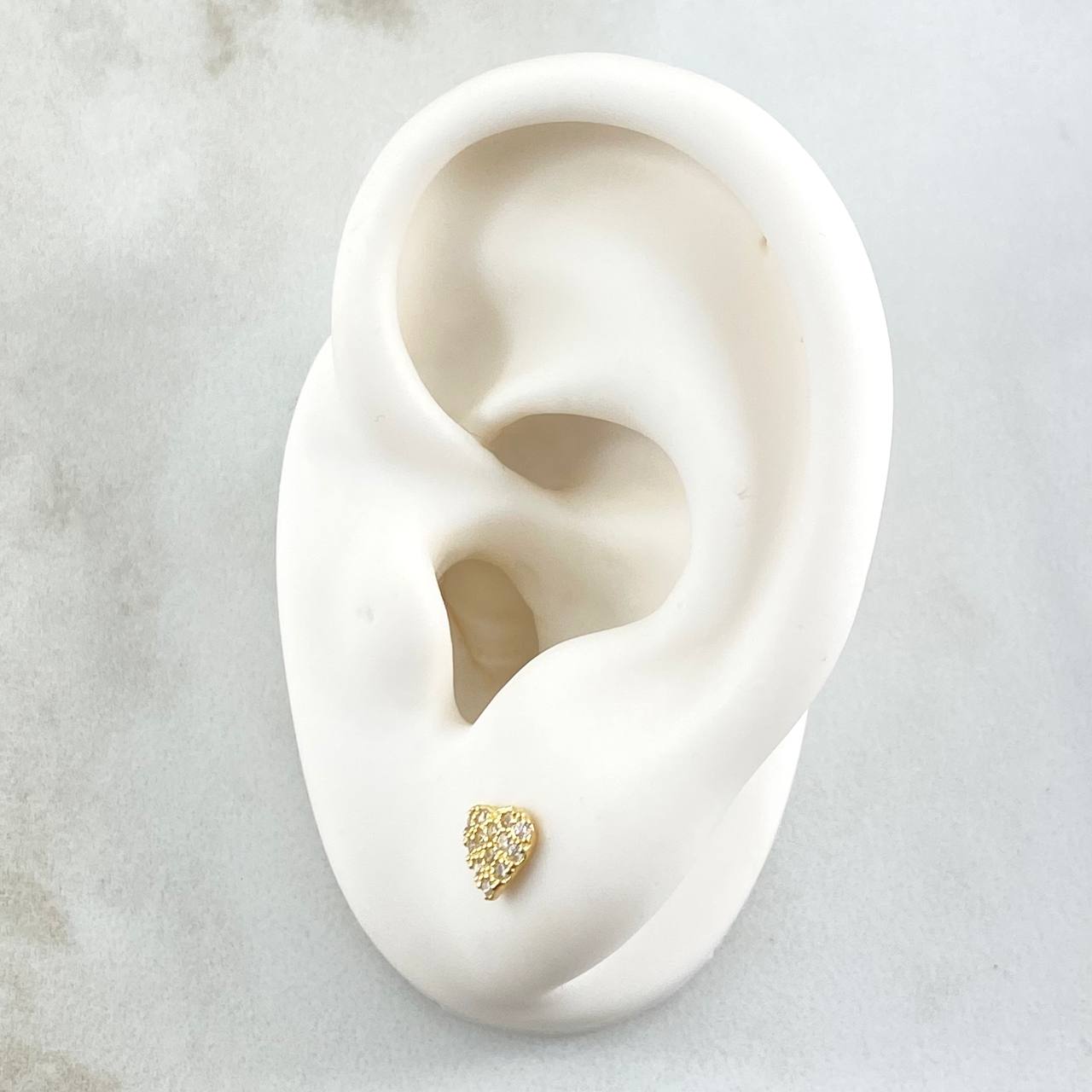 Topos Corazon Tupido 0.85gr / 6mm Circones Blancos Oro Amarillo 18K