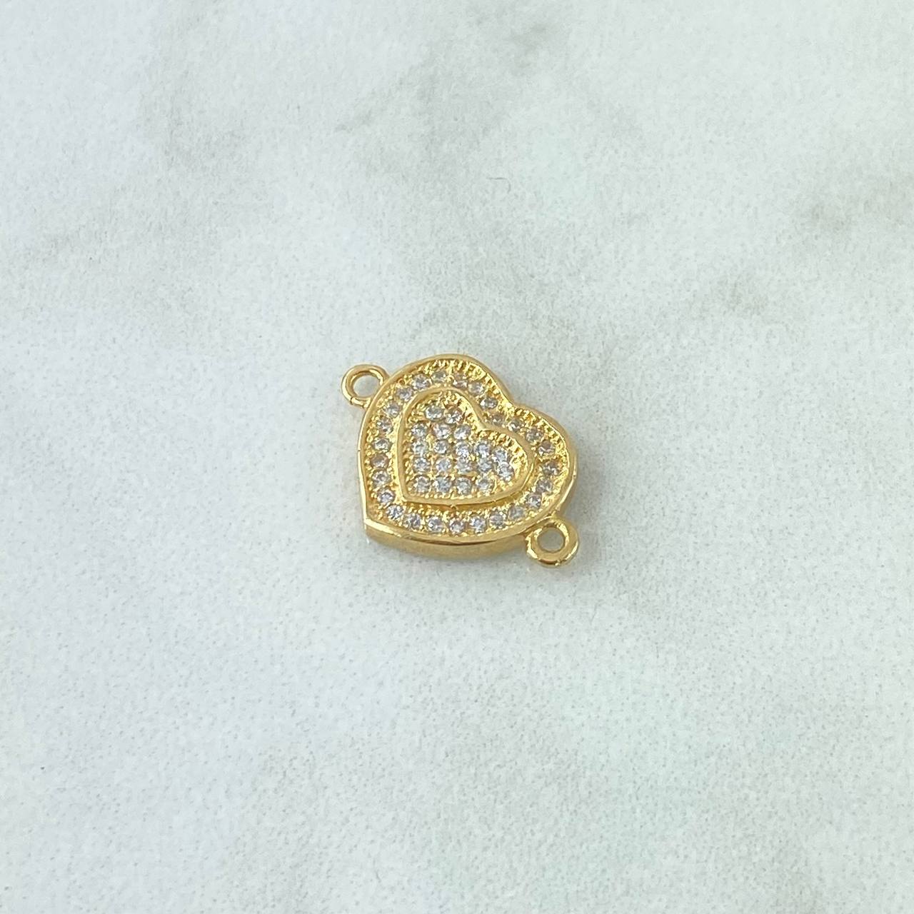 Herraje Corazón Doble 1.9gr / 1.1cm / Circones Blancos Oro Amarillo 18K