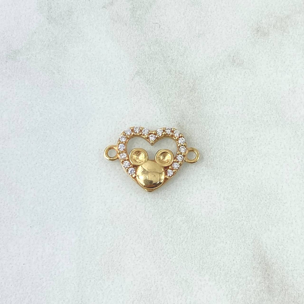 Herraje Corazón Ratón 1.35gr / 1.2cm / Circones Blancos Oro Amarillo 18K