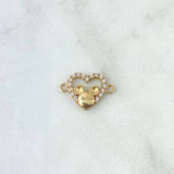 Herraje Corazón Ratón 1.35gr / 1.2cm / Circones Blancos Oro Amarillo 18K