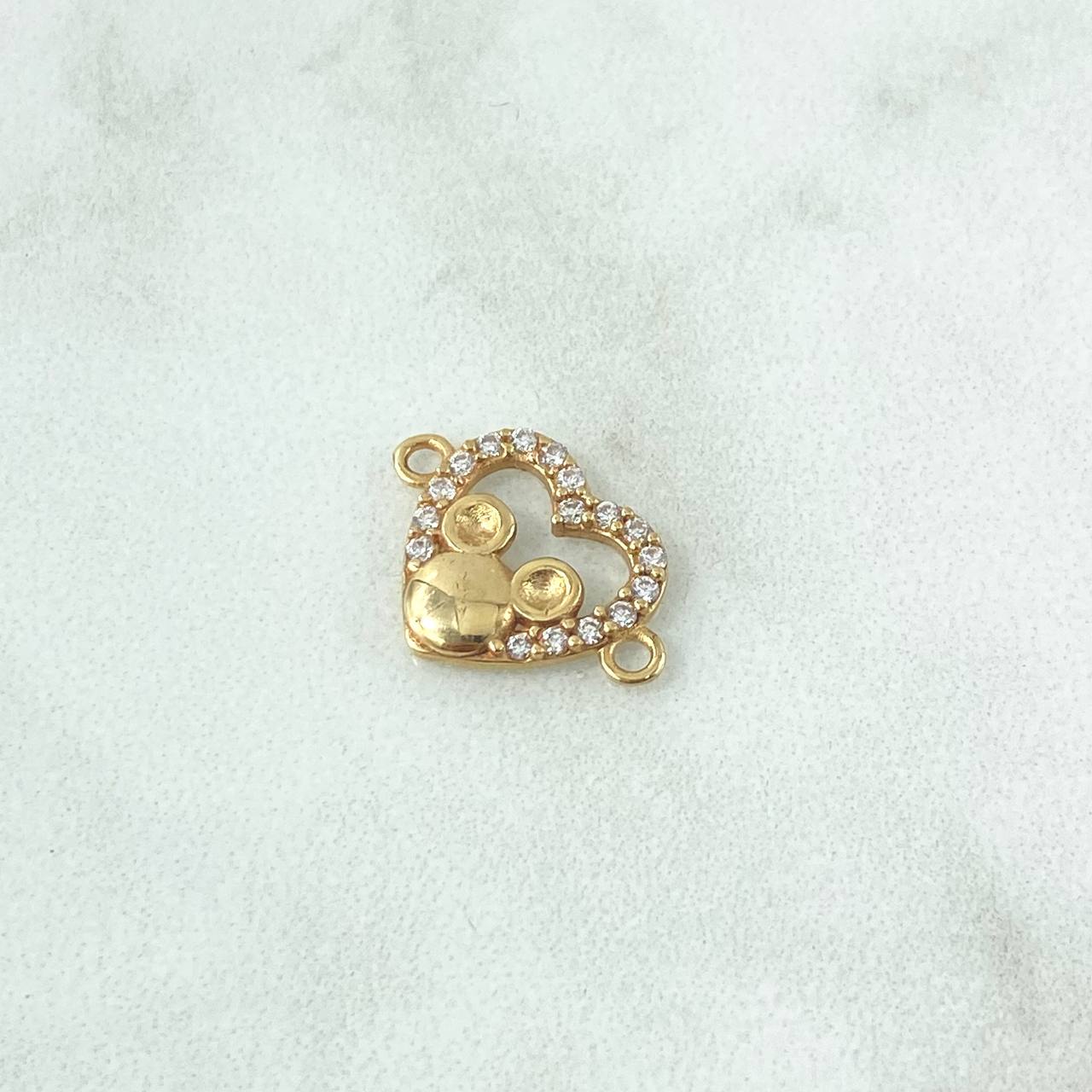 Herraje Corazón Ratón 1.35gr / 1.2cm / Circones Blancos Oro Amarillo 18K