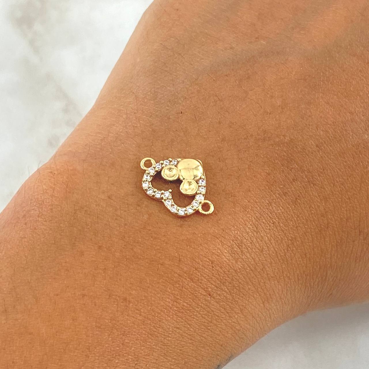 Herraje Corazón Ratón 1.35gr / 1.2cm / Circones Blancos Oro Amarillo 18K