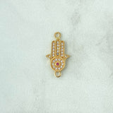 Herraje Mano Hamsa 1.2gr / 2cm / Circones Blancos Y Fucsia Oro Amarillo 18K ©
