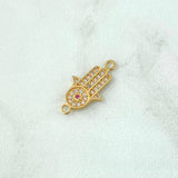 Herraje Mano Hamsa 1.2gr / 2cm / Circones Blancos Y Fucsia Oro Amarillo 18K ©