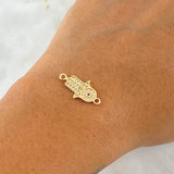 Herraje Mano Hamsa 1.2gr / 2cm / Circones Blancos Y Fucsia Oro Amarillo 18K ©