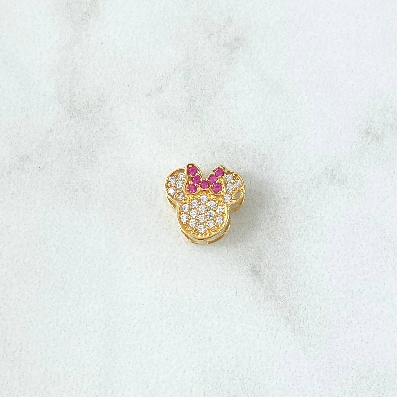 Herraje Ratón Moño 0.85gr / 1cm / Circones Blancos Y Fucsias Oro Amarillo 18K ©
